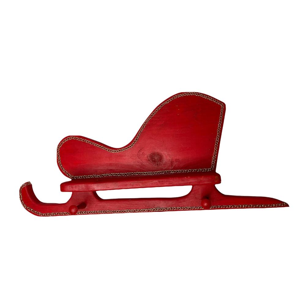 Vtg Handmade Wooden Christmas Sleigh Sled Shelf Stocking Hanger 23" L Primitive